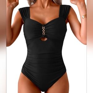 EOMENIE | Women's Black Tummy Control Cutout Wide Straps One Pieve Swimsuit